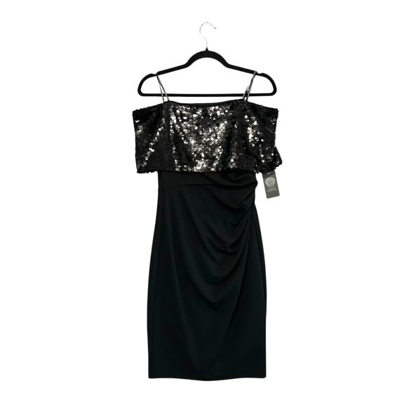 Vince Camuto Crepe Sequin Off Shoulder Dress NWT Women's Sz 4 Black Glam Bold - Picture 1 of 8